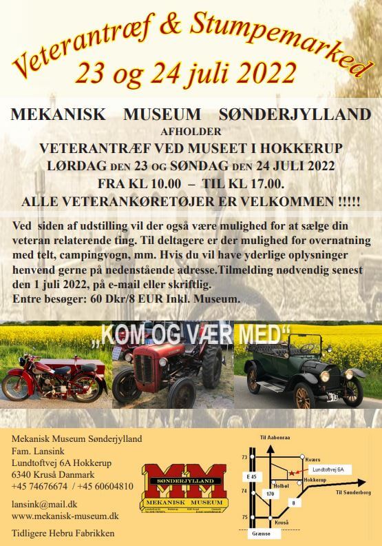 Veterantræf og stumpemarked, 23-24.7, Mekanisk Museum Sønderjylland